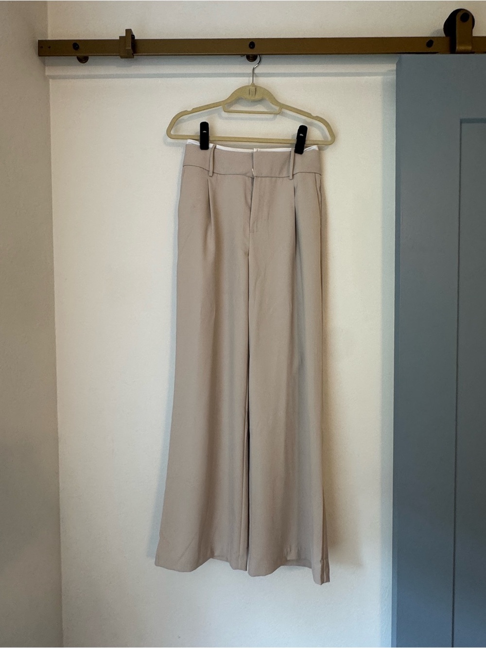Vici Women’s Wide Leg Cream/Tan Pleated Trouser with white waist trim- Medium